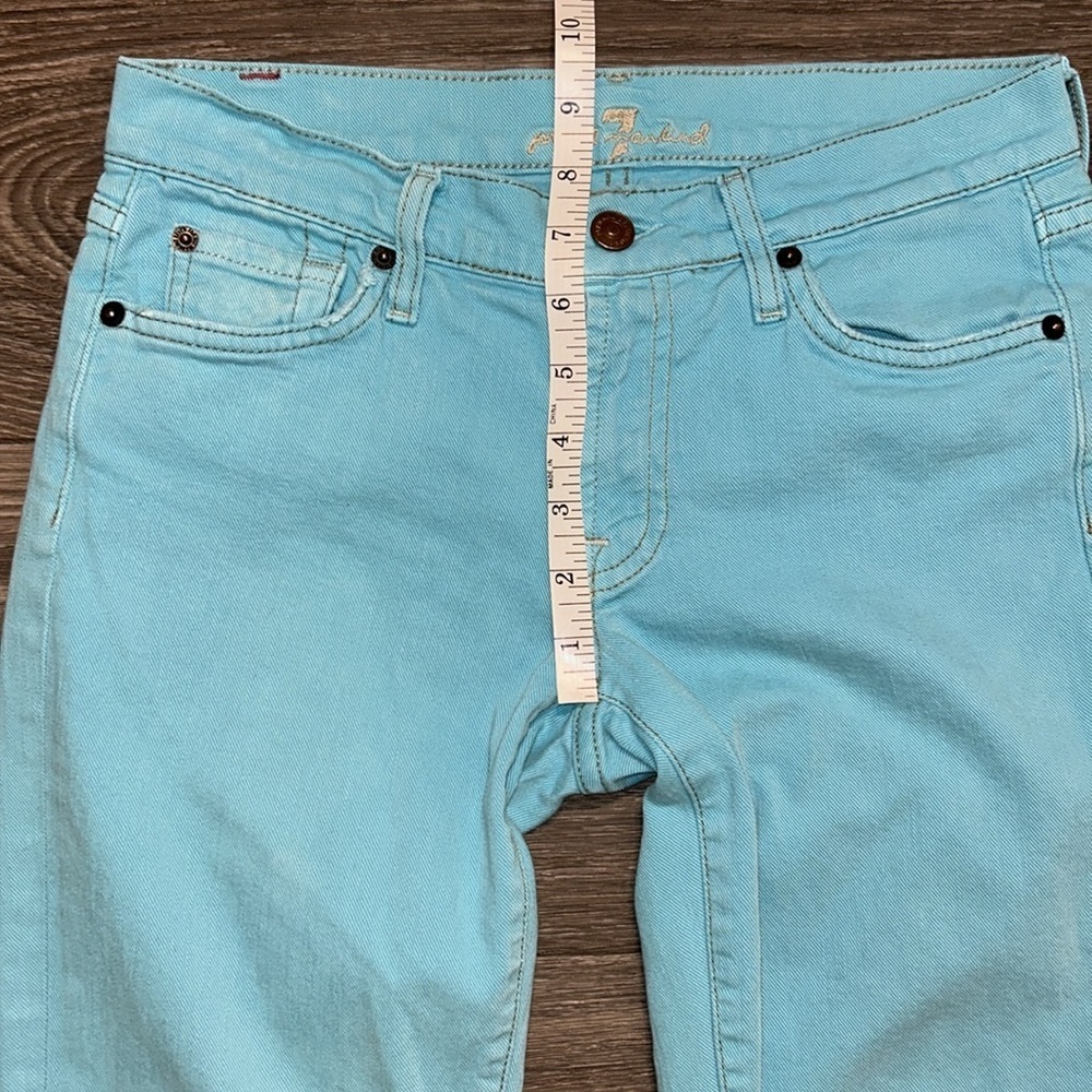 7 For All Mankind Flare Jeans 27 Bright Baby Blue Denim Made USA Vintage Y2K 00s - Picture 10 of 11